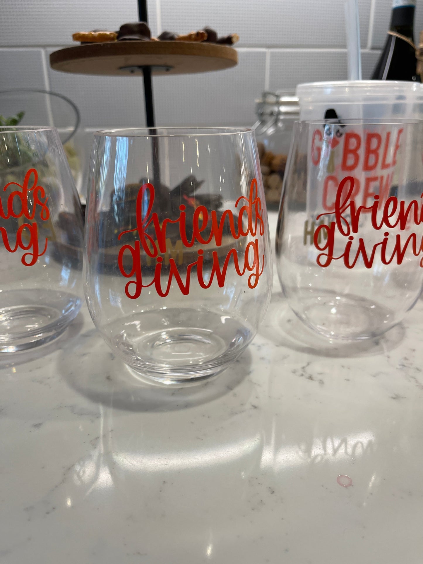 Thanksgiving & Friendsgiving Acrylic Wine Glasses Everything Labeled