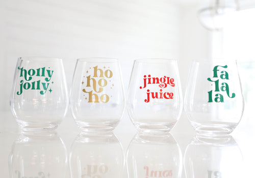 Holiday Acrylic Wine Glasses | Hostess Gift | Stemless