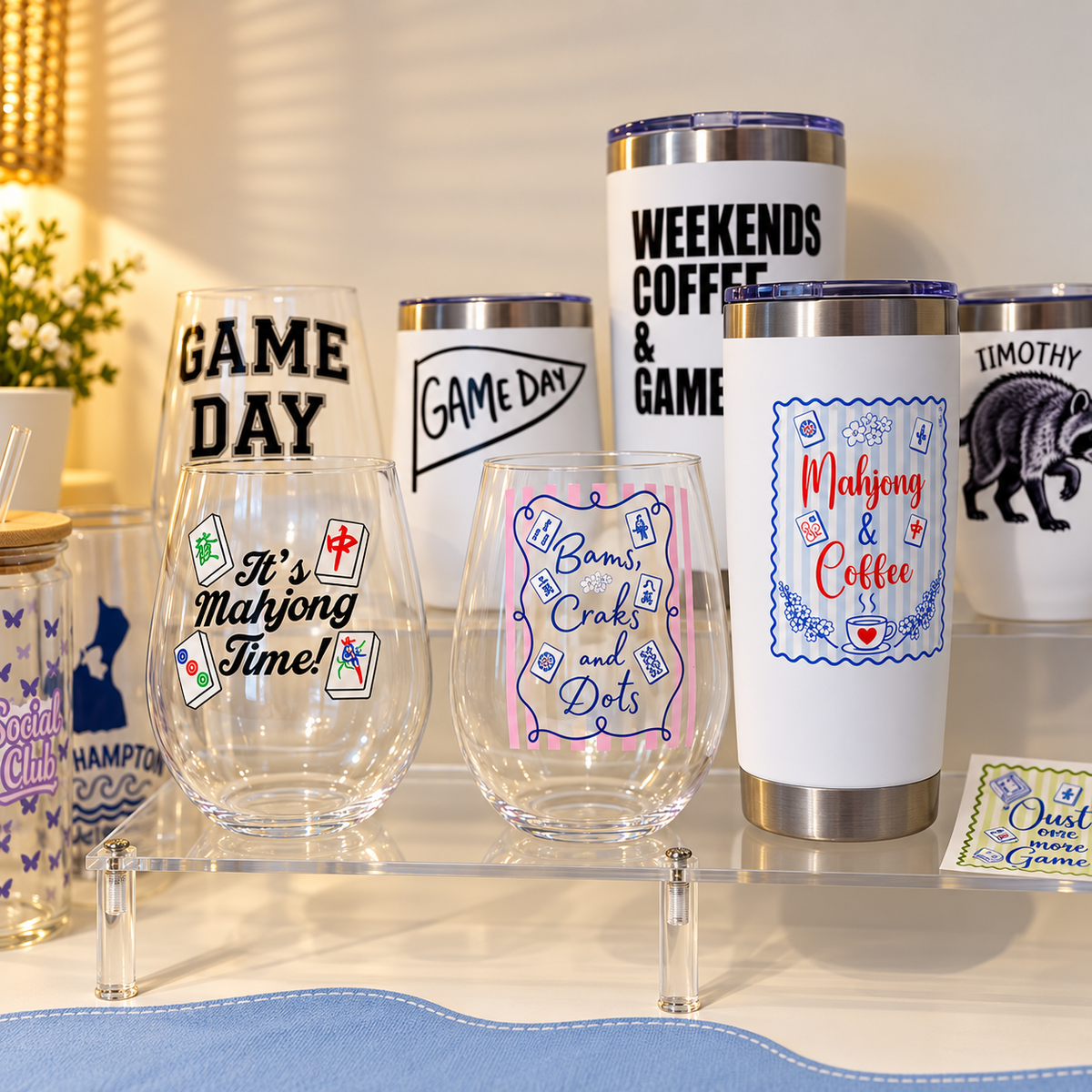 Mahjong Acrylic Wine Glass | Bams, Craks and Dots Everything Labeled