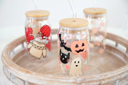 Custom Glass Mugs with Bamboo Lid and Straw Everything Labeled