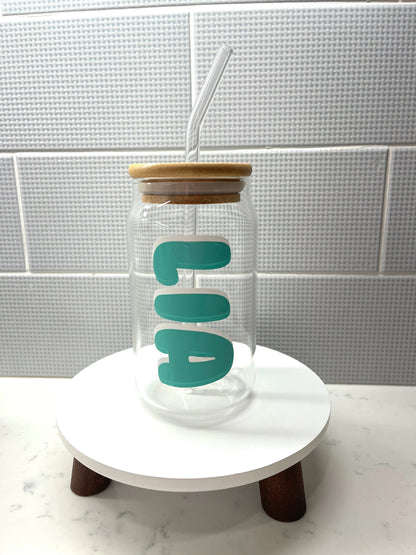 Custom Glass Mugs with Bamboo Lid and Straw Everything Labeled