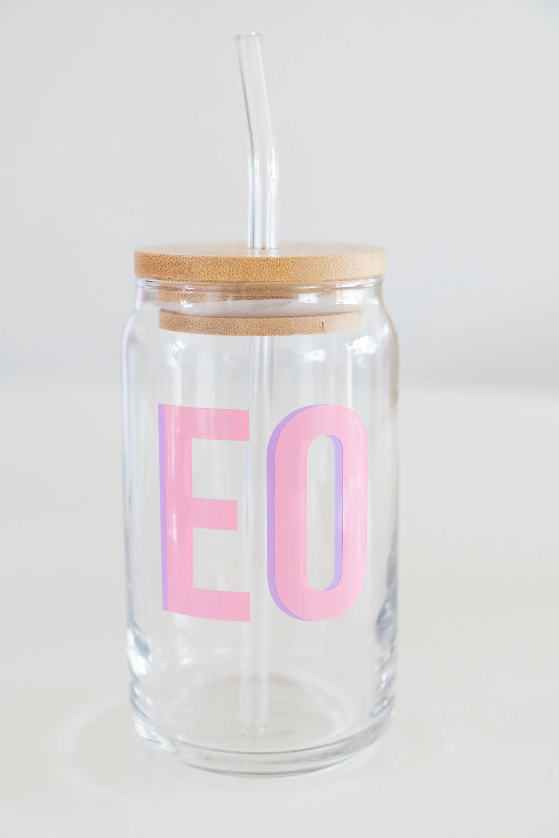 Custom Glass Mugs with Bamboo Lid and Straw Everything Labeled