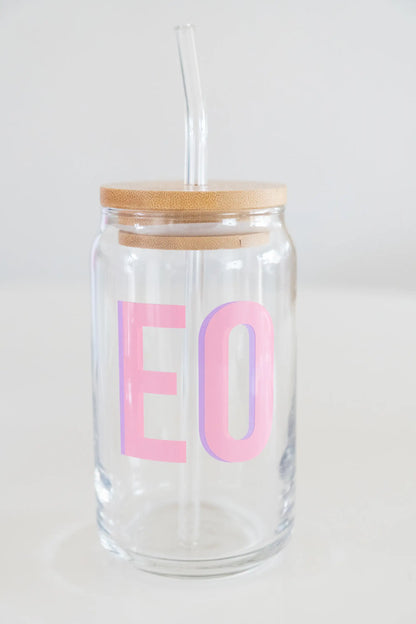 Custom Glass Mugs with Bamboo Lid and Straw Everything Labeled