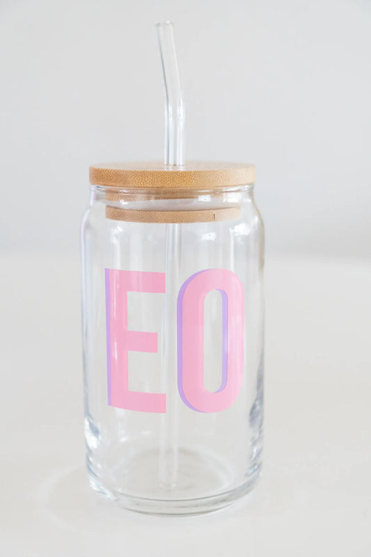 Custom Glass Mugs with Bamboo Lid and Straw Everything Labeled