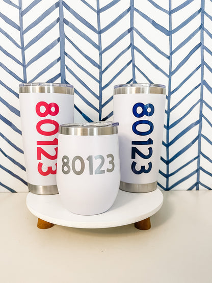 Custom Zip Code Drinkware | Personalized Hometown Tumblers, Glasses & Wine Cups Everything Labeled