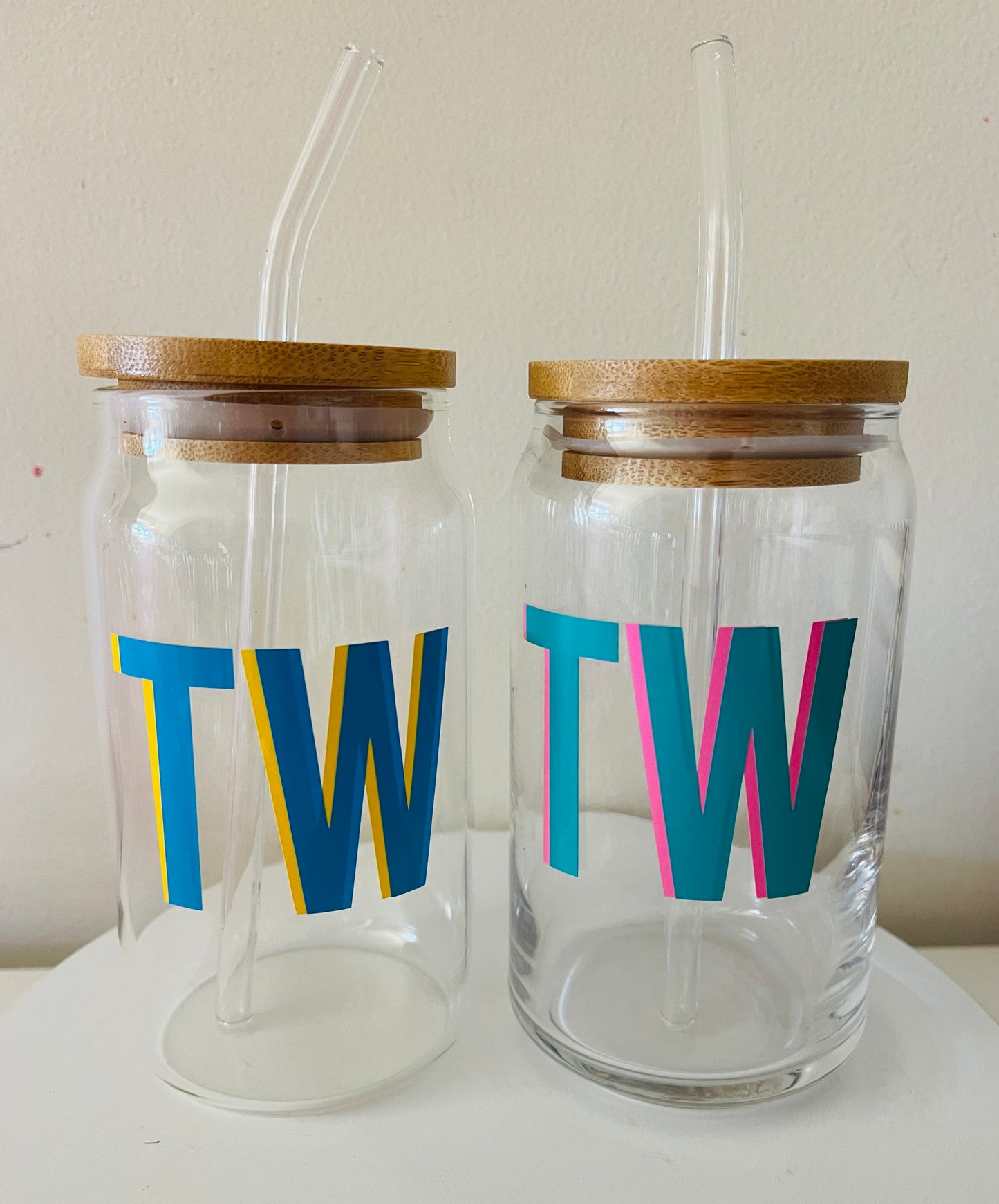 Custom Glass Mugs with Bamboo Lid and Straw