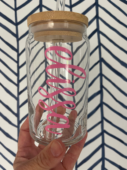 Custom Glass Mugs with Bamboo Lid and Straw