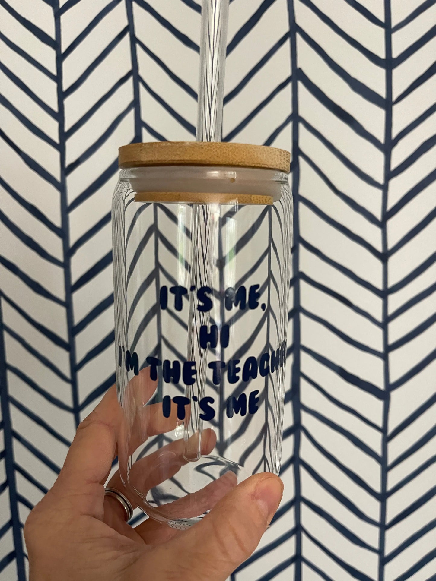 Custom Glass Mugs with Bamboo Lid and Straw Everything Labeled