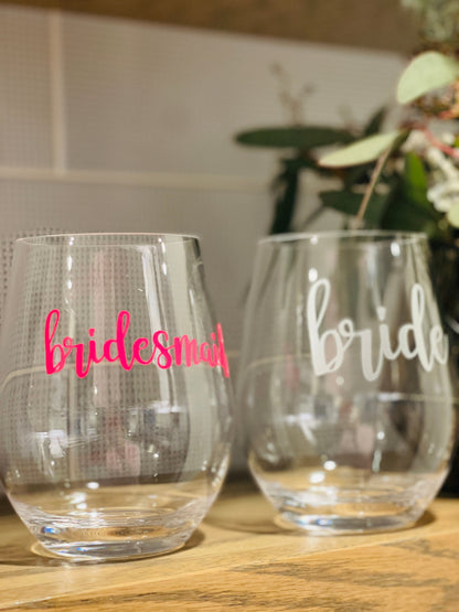 Bridal Party Wine Glass – Bridesmaid & Maid of Honor Acrylic Wine Glass Everything Labeled