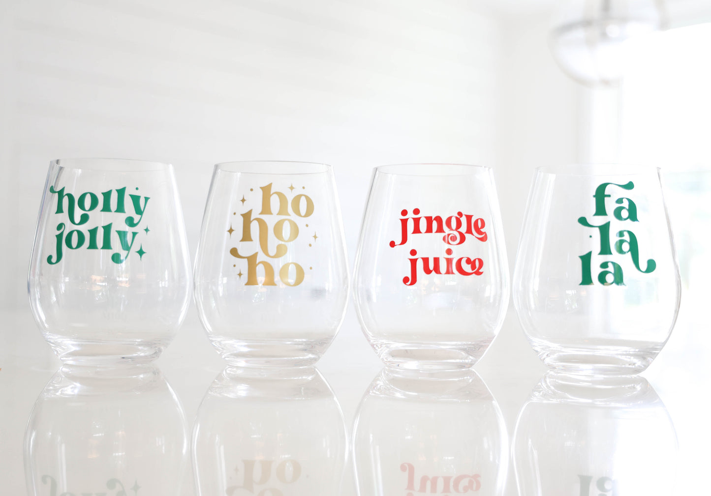 Holiday Acrylic Wine Glasses | Hostess Gift | Stemless