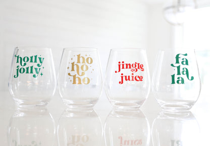 Holiday Acrylic Wine Glasses | Hostess Gift | Stemless