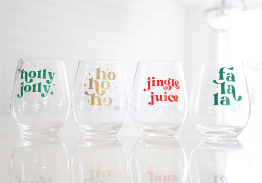 Holiday Acrylic Wine Glasses | Hostess Gift | Stemless