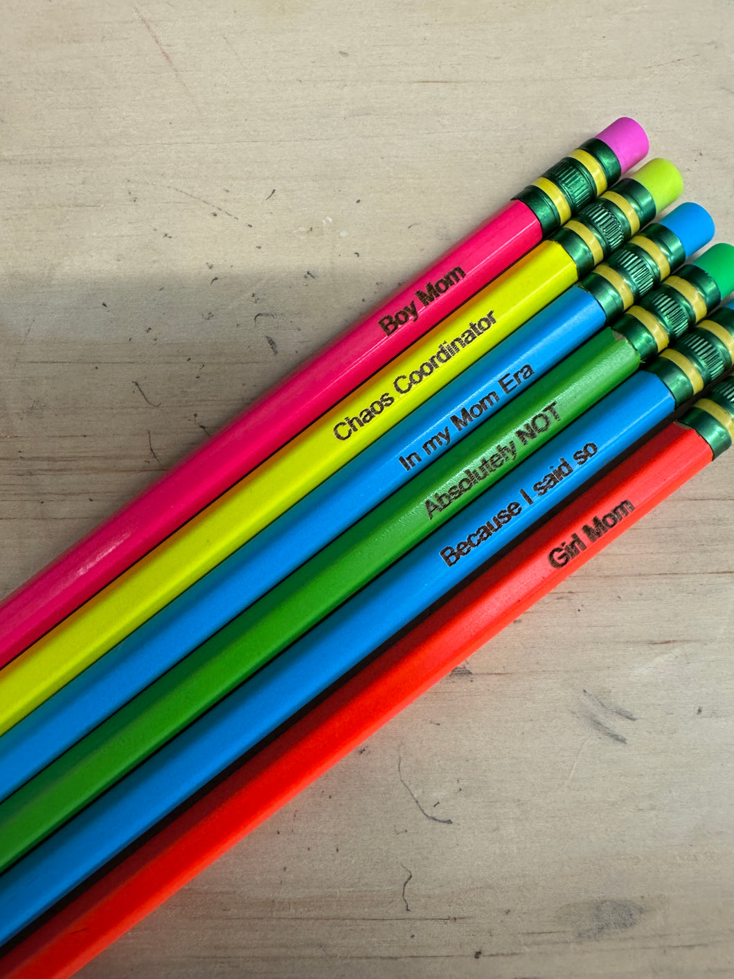 Mom Life Engraved Ticonderoga Pencils  | 6 or 12 Pack of Pencils |  Neon Pencils