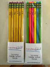 Load image into Gallery viewer, Engraved Ticonderoga Pencils | Middle School Sayings | 6 or 12 Pack of Pencils | Neon Pencils
