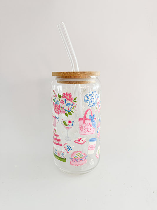 Glass Tumbler- Mahjong Social Everything Labeled