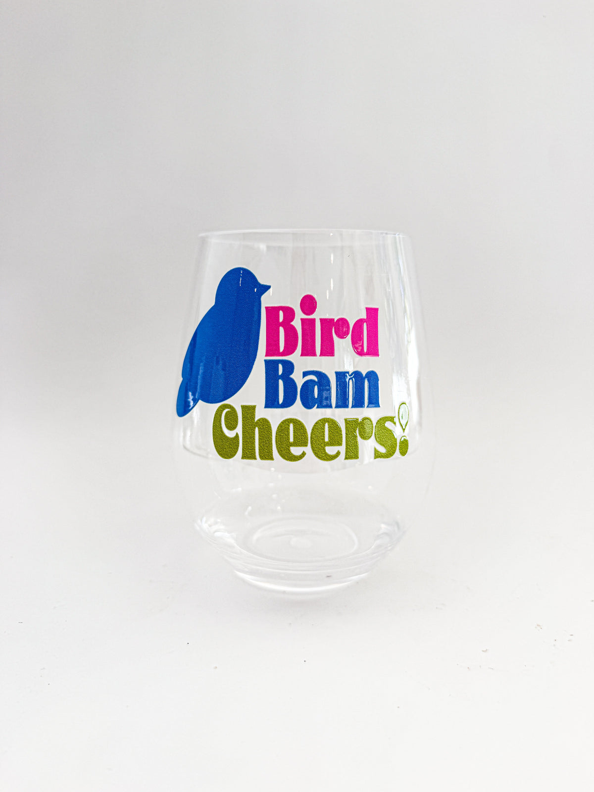 Bird Bam Cheers Bright Blue Mahjong Acrylic Wine Glass Everything Labeled