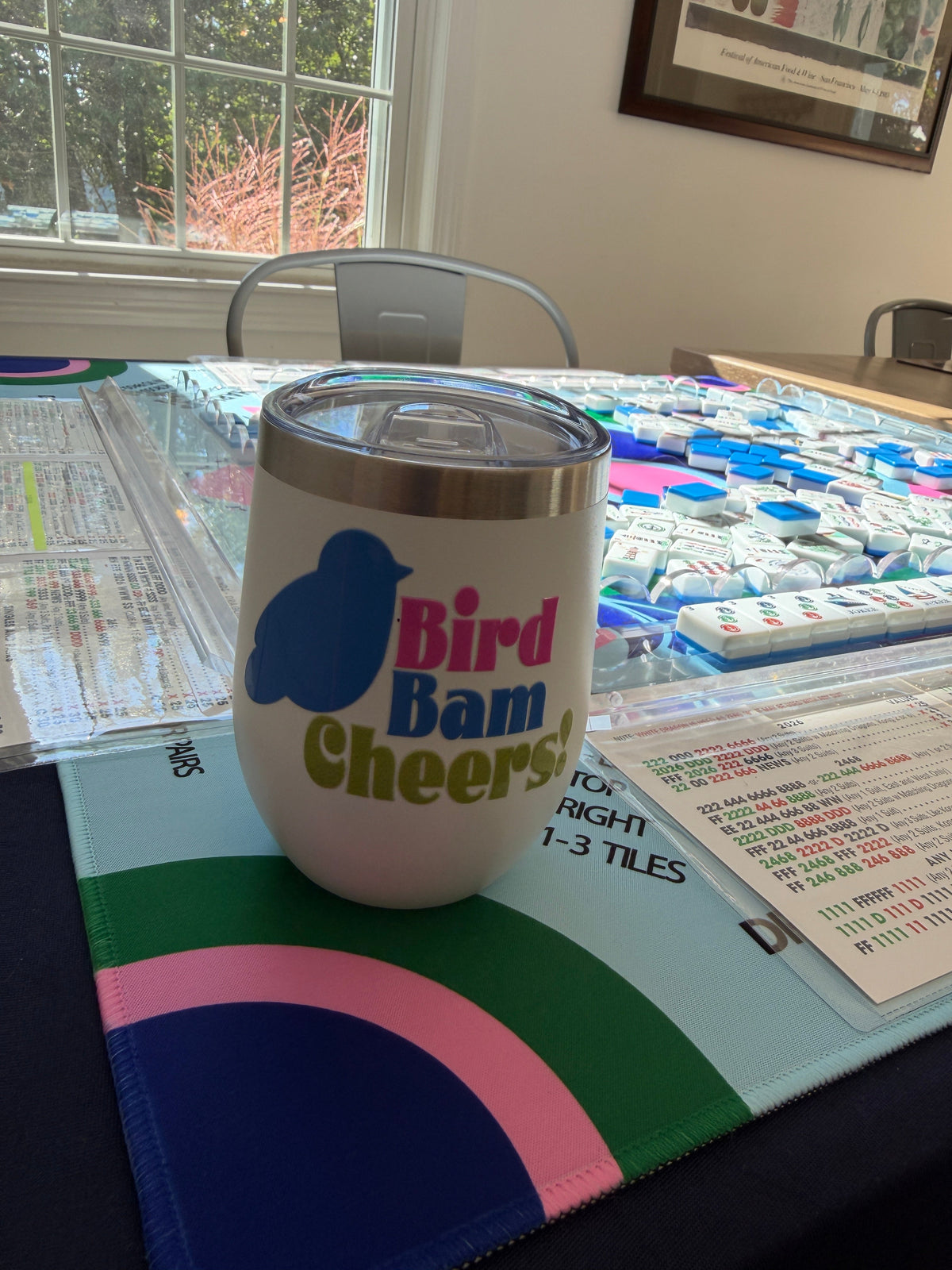Bird Bam Cheers Bright Blue Mahjong Short Stainless Tumbler Everything Labeled