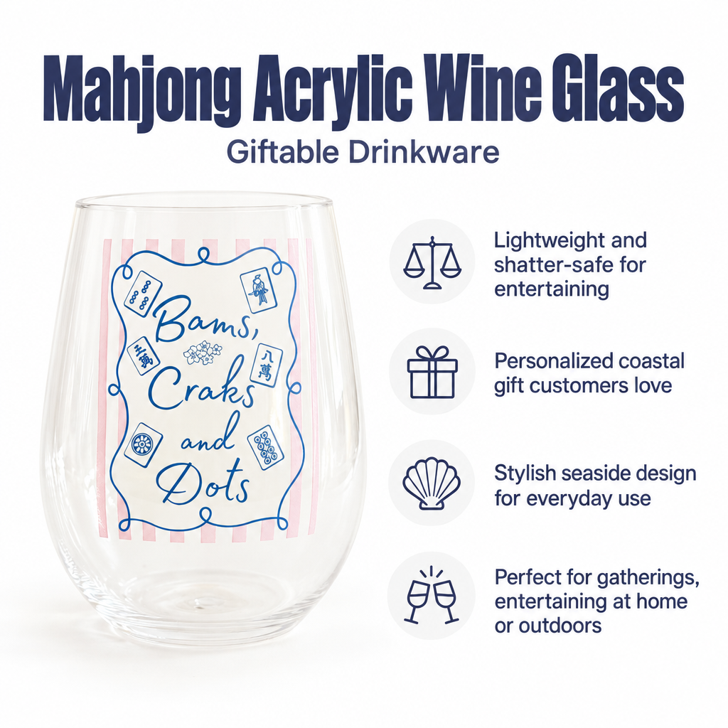Mahjong Acrylic Wine Glass | Bams, Craks and Dots Everything Labeled