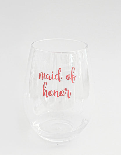 Bridal Party Wine Glass – Bridesmaid & Maid of Honor Acrylic Wine Glass Everything Labeled