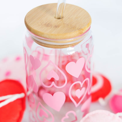 Valentine's Day Glass Tumbler with Bamboo Lid & Straw Everything Labeled