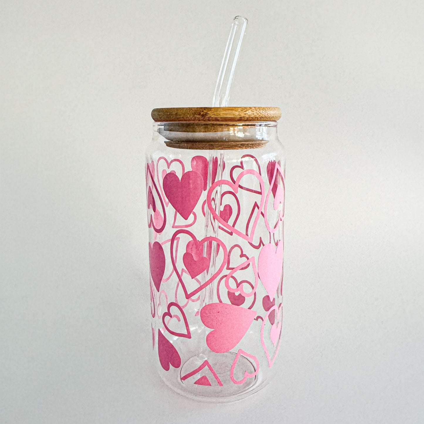 Valentine's Day Glass Tumbler with Bamboo Lid & Straw Everything Labeled
