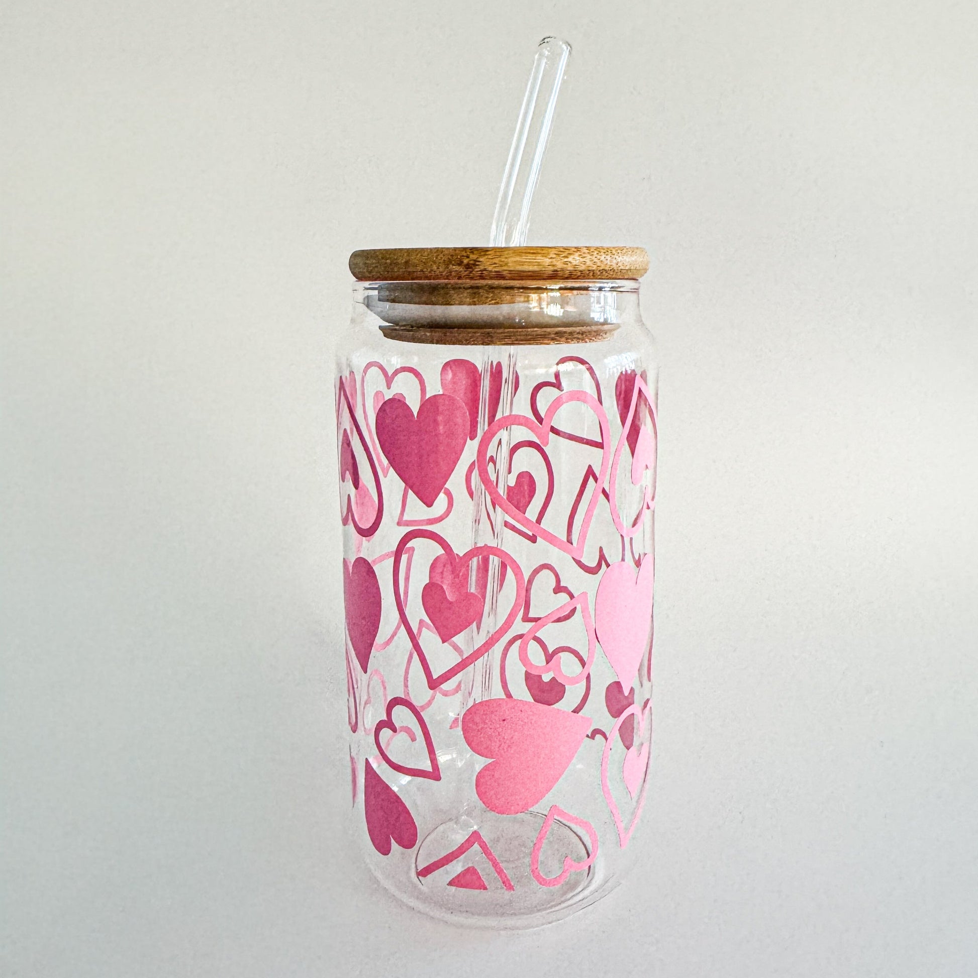 Valentine's Day Glass Tumbler with Bamboo Lid & Straw Everything Labeled