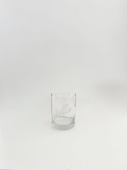 Clear glass tumbler on a white background