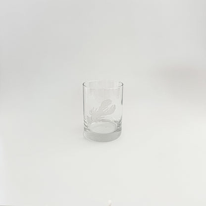 Clear glass tumbler on a white background