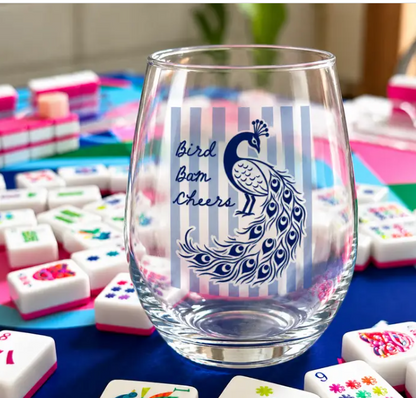 Mahjong Acrylic Wine Glass Bird Crak dot Everything Labeled