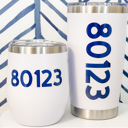 Custom Zip Code Drinkware | Personalized Hometown Tumblers, Glasses & Wine Cups Everything Labeled