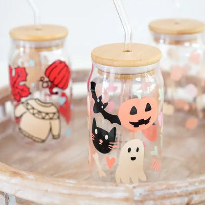 Custom Glass Mugs with Bamboo Lid and Straw Everything Labeled