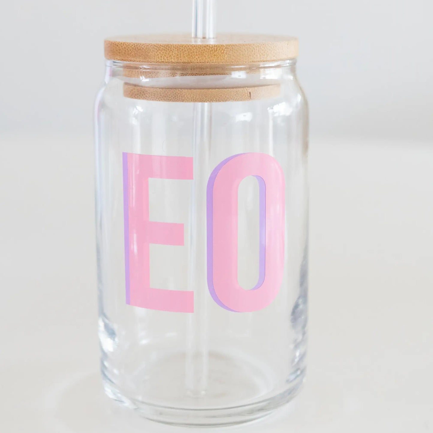 Custom Glass Mugs with Bamboo Lid and Straw Everything Labeled