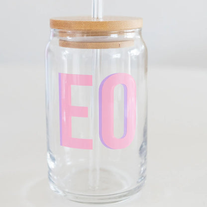 Custom Glass Mugs with Bamboo Lid and Straw Everything Labeled