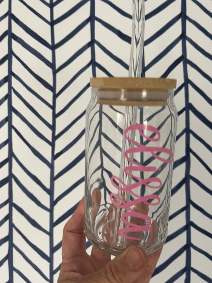 Custom Glass Mugs with Bamboo Lid and Straw