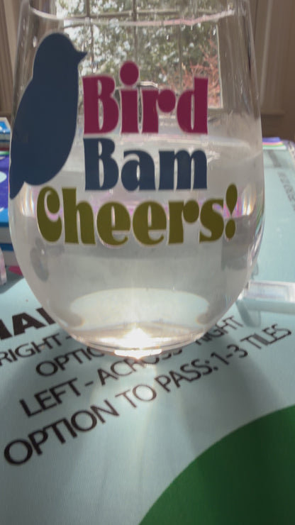 Bird Bam Cheers Bright Blue Mahjong Acrylic Wine Glass