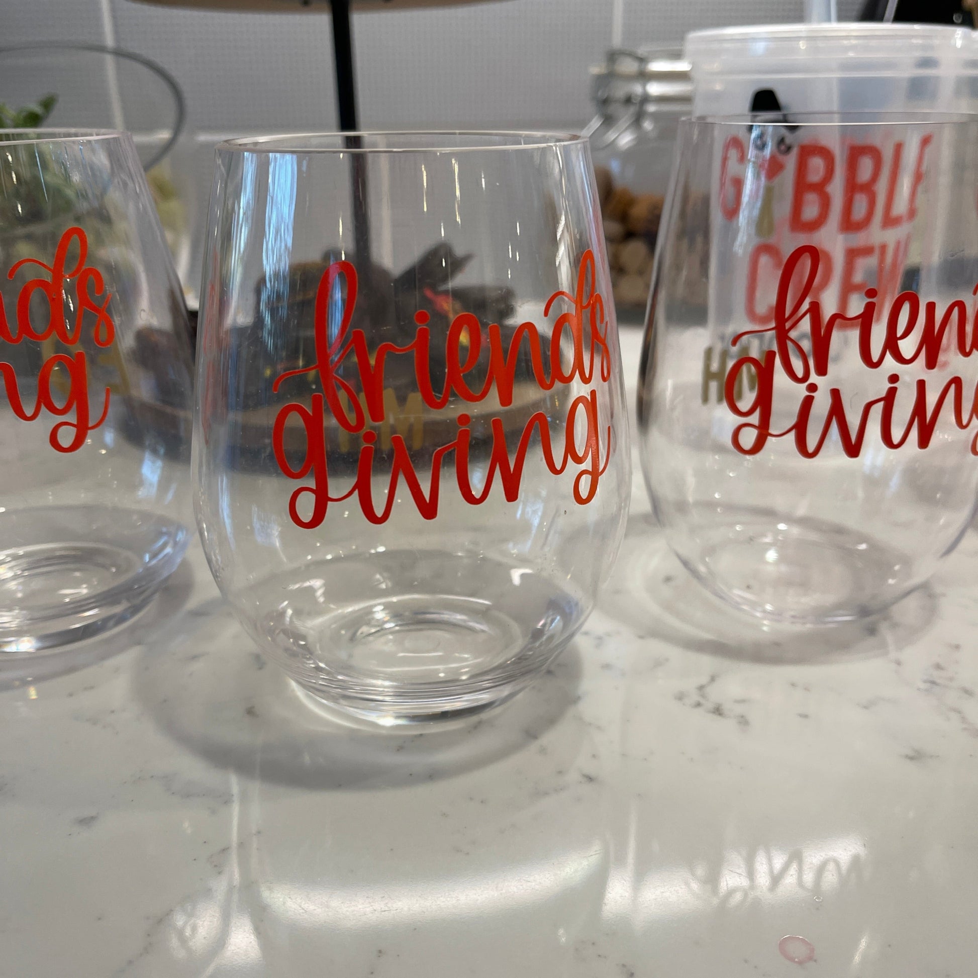 Thanksgiving & Friendsgiving Acrylic Wine Glasses: Toast to Gratitude Everything Labeled
