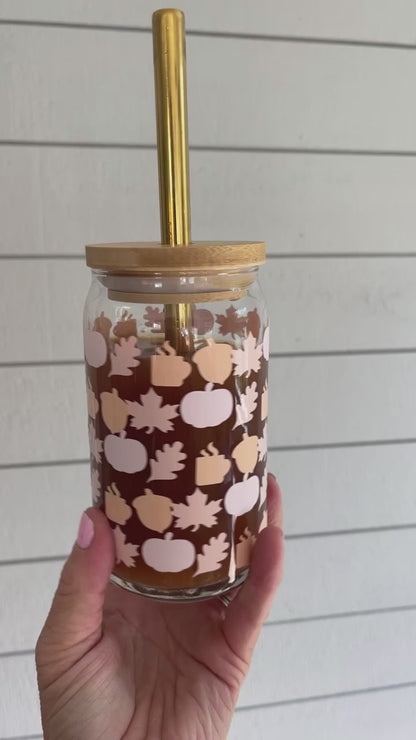 Custom Glass Mugs with Bamboo Lid and Straw
