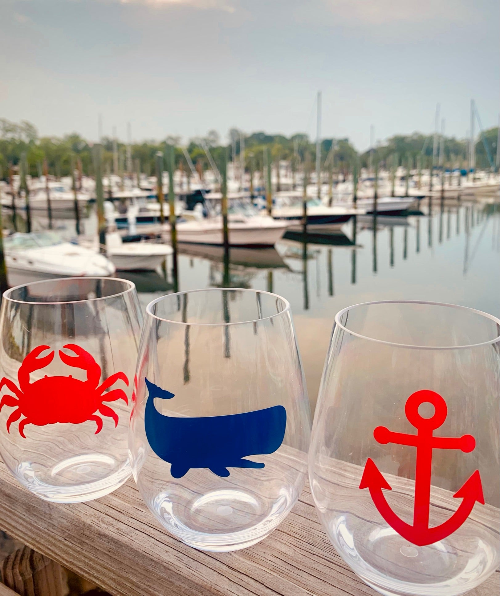 Wine glasses with Nautical Labels
